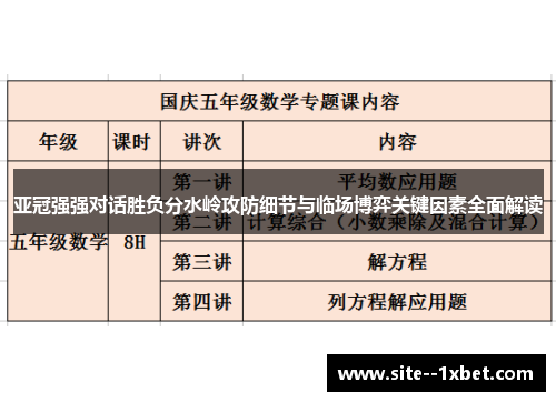 亚冠强强对话胜负分水岭攻防细节与临场博弈关键因素全面解读